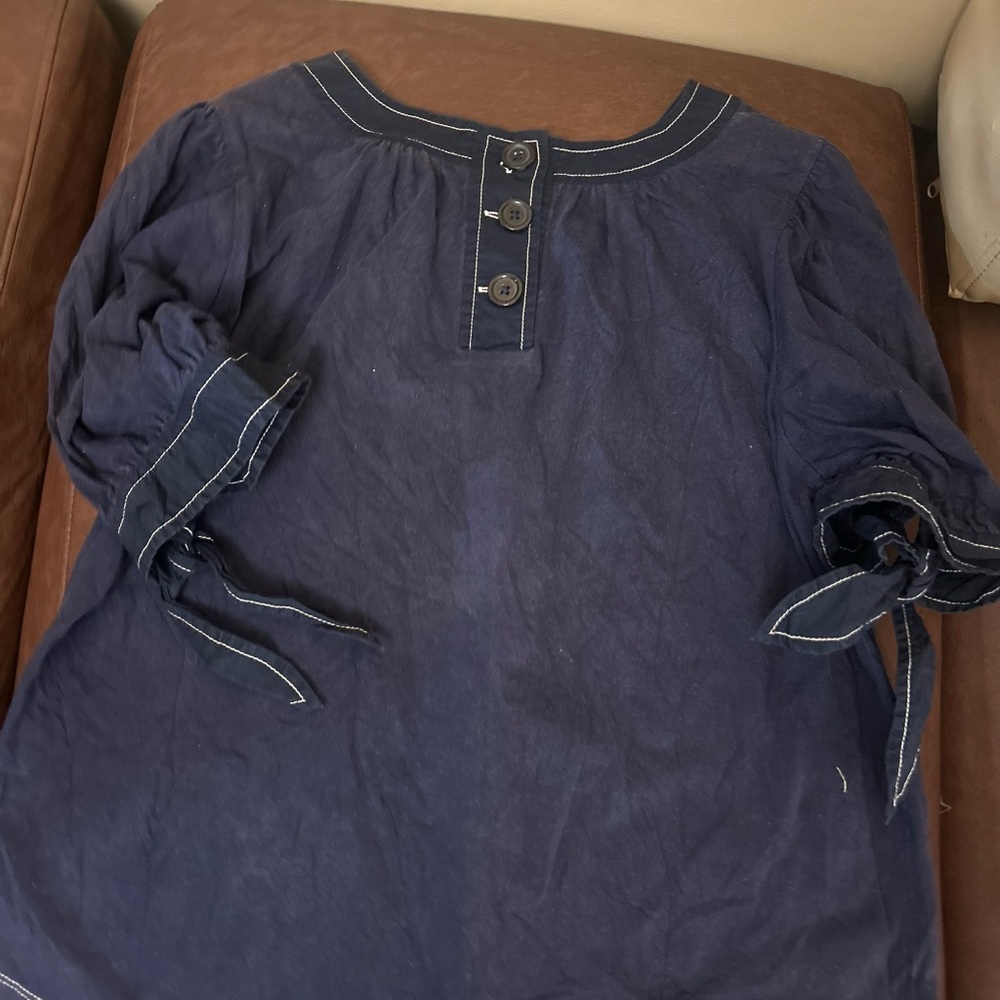 Rare Vintage Deadstock Navy Blue Cotton Anthropologie top with with tie sleeves